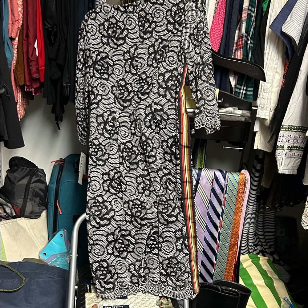 Nicole Miller Black and White Lace Dress with Colorful Stripes on each side - Picture 8 of 8